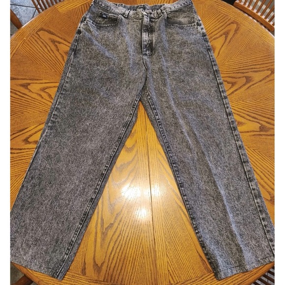 Vtg Lee Tapered Jeans Mens Measured 36x27 Acid Wash Black Made In USA Denim